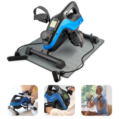 Under Desk Bike Pedal Exerciser with Resistance Bands, Arm and Leg Mini Exercise Bike Stationary Bike Pedals, Desk Exercise Equipment, Foot Pedal Exerciser and Desk Workout Compatible with Fitness App