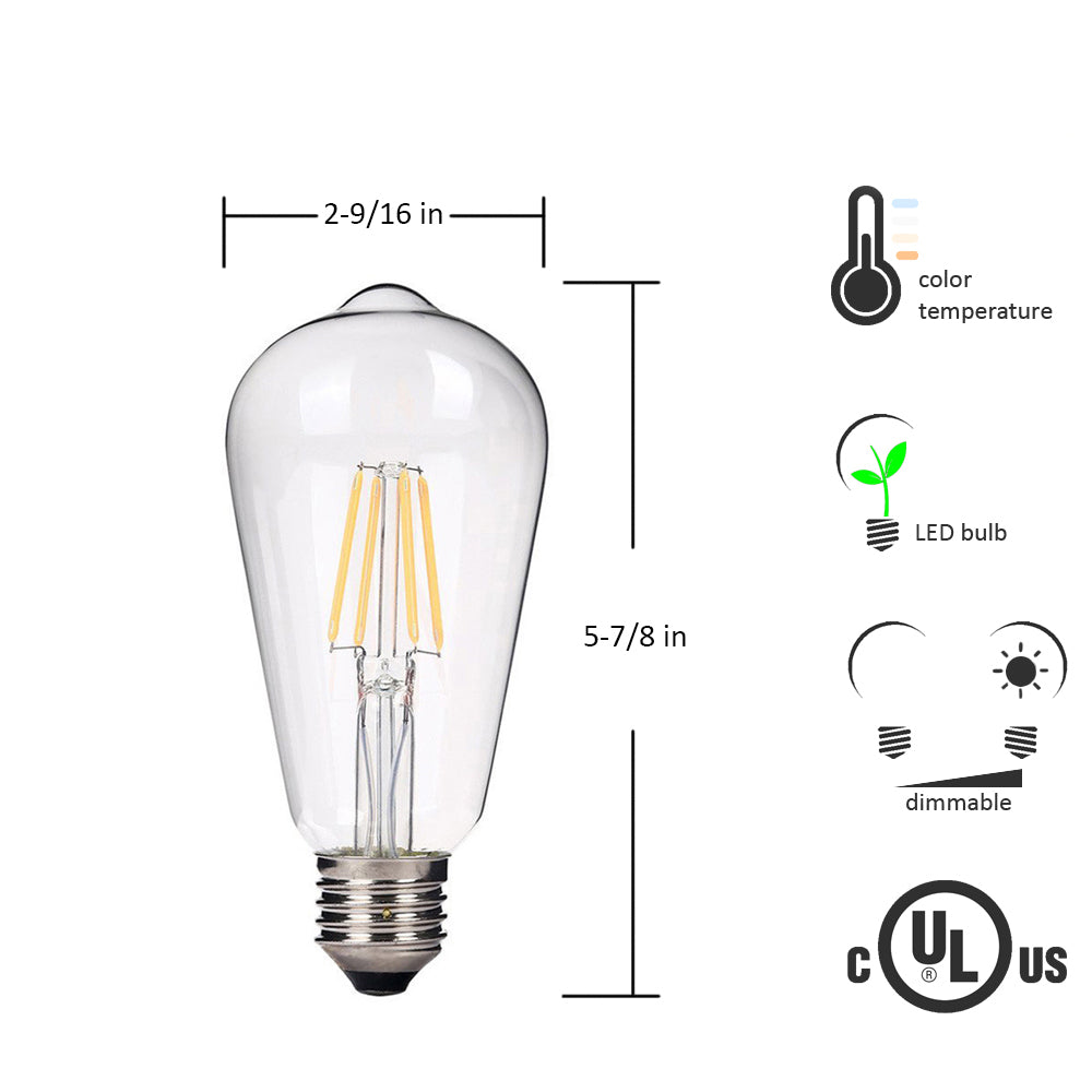 4W ST64 Dimmable Vintage LED Edison Bulbs 2700k Medium Base