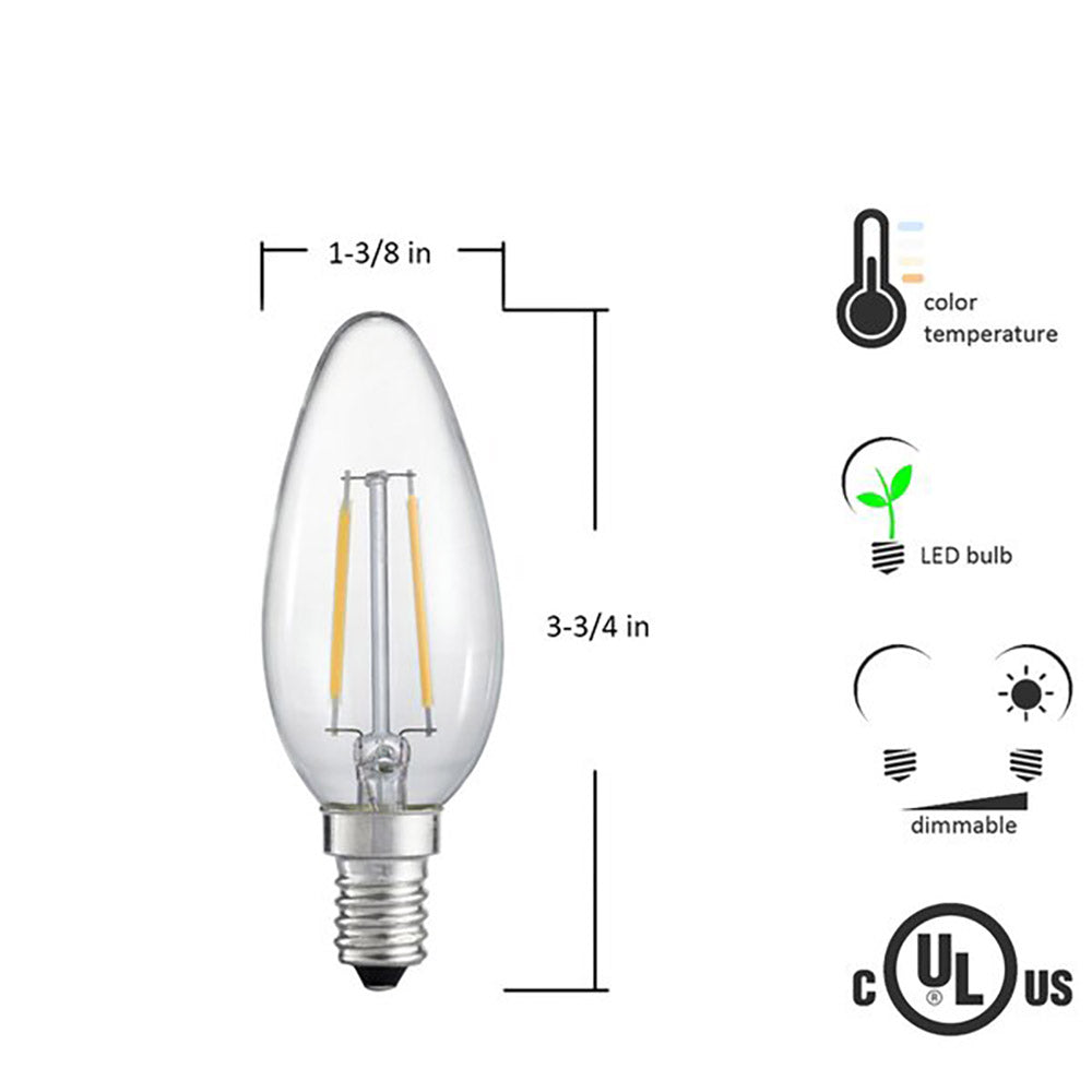 2W Candelabra Dimmable LED Bulb 2700k E12 Base