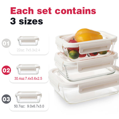 Delight King Glass Food Storage Containers Set with Lids – 6pcs, Leak-Proof, Heat & Cold Resistant, Multipurpose Kitchen Organizers – Durable Borosilicate Glass Meal Prep Containers