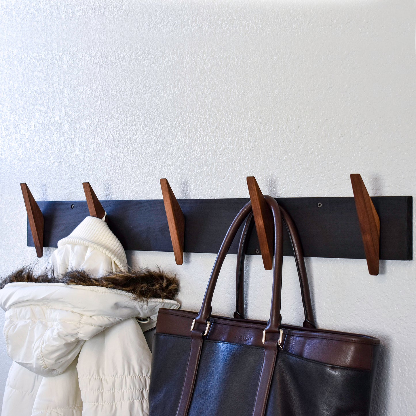 Modern Coat Rack Walnut Angular Hooks