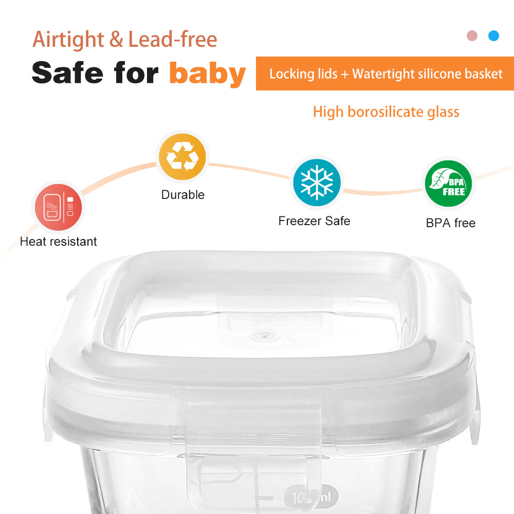Delight King 4-Piece Baby Food Container Set - BPA & Lead-Free, High Borosilicate Glass Meal Prep Containers with Leak-Proof PP Lids, Freezer, Oven & Microwave Safe, Clear Measurement Markings, 5.4oz