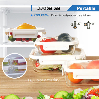 Delight King Glass Food Storage Containers Set with Lids – 6pcs, Leak-Proof, Heat & Cold Resistant, Multipurpose Kitchen Organizers – Durable Borosilicate Glass Meal Prep Containers