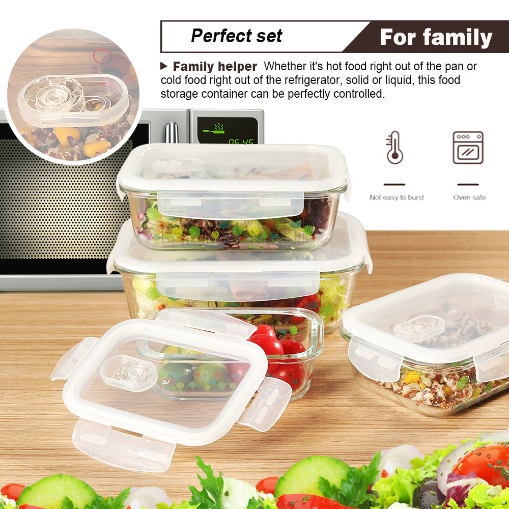 Delight King 8-Pc Glass Storage Set: Airtight, Leak-Proof Food Containers - Microwave Safe, Dishwasher Safe, Assorted Sizes 12.5-50.7oz