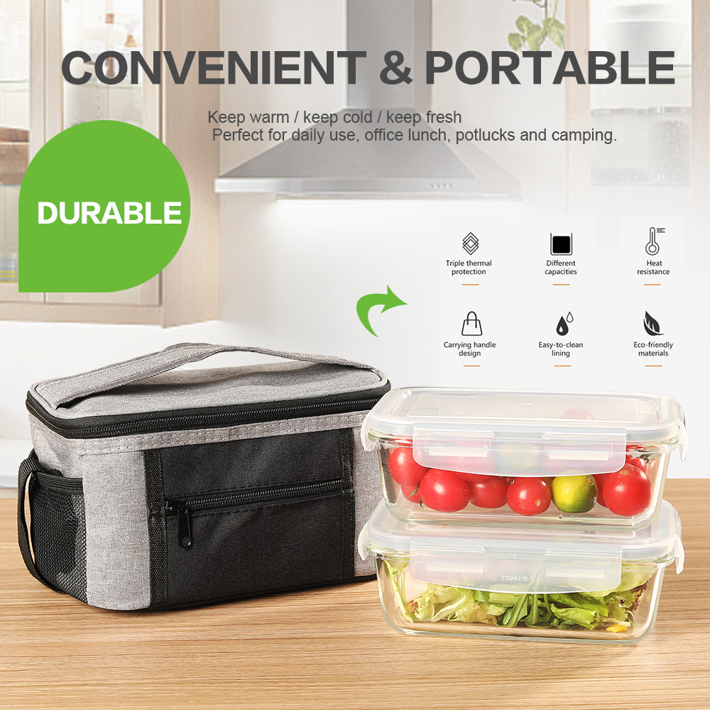 Delight King Lunch Bag with Containers Included – Compact and Lightweight Meal Prep Bag with Glass Food Storage Containers – Insulated Adult Lunch Bag with Glass Meal Prep Containers