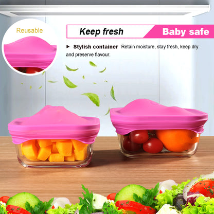 Delight King Glass Food Storage Containers – 2-Piece Flexible Silicone Lids Food Containers – Microwave Safe Borosilicate Glass Storage Containers with Lids – Leakproof and BPA Free