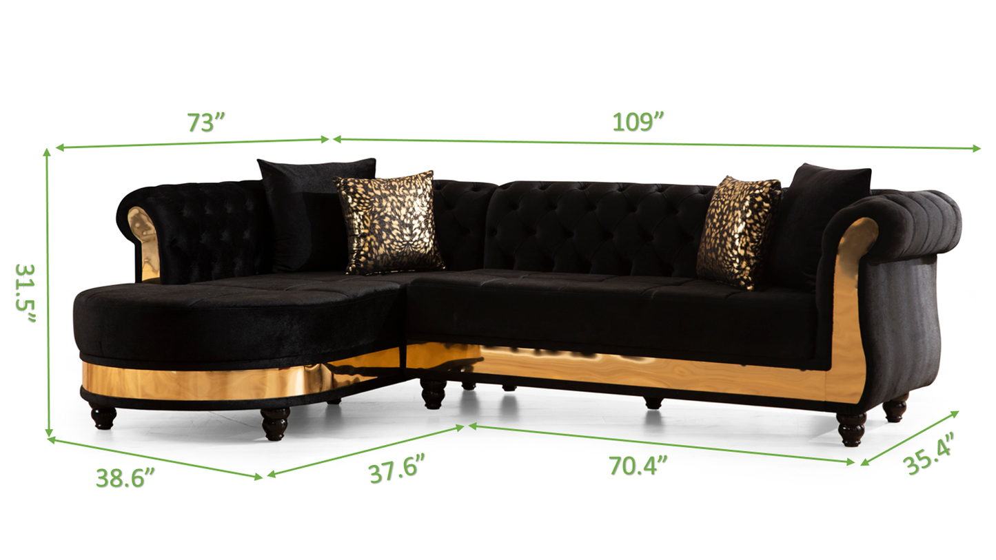 Julia SectionalSofa Made With Velvet Leather In Black