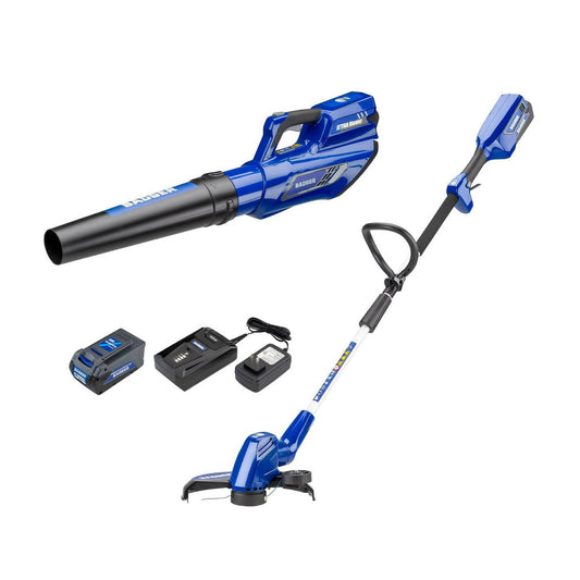 Wild Badger Power Cordless 40 Volt Brushed Trimmer/Edger and Brushed Blower Combo, Includes 2.0 Ah Battery and Clip-on Charger