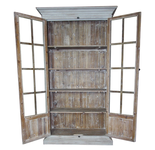 French Door Vitrine Cabinet, white/driftwood