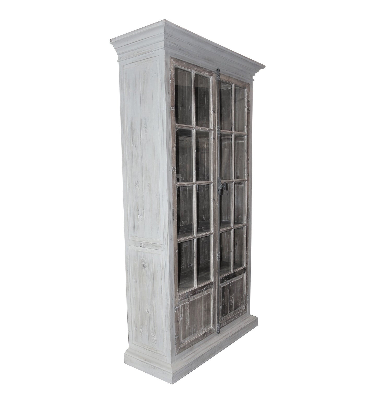 French Door Vitrine Cabinet, white/driftwood