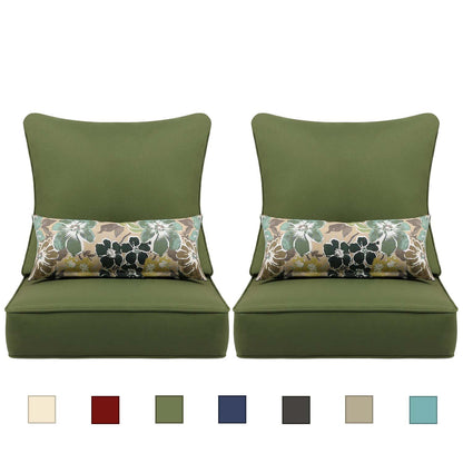 Patio Deep Chair Cushion - Set of 2 - Total 6 pieces (Green)