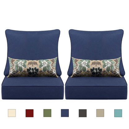 Patio Deep Chair Cushion - Set of 2 - Total 6 pieces (Dark Blue)