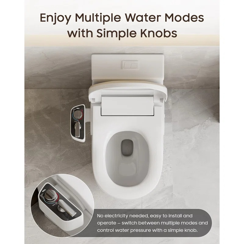 SLK-5120-D-L Non-Electric Bidet Seat for Elongated Toilets Rear and Front Wash Self-Cleaning Dual Nozzle