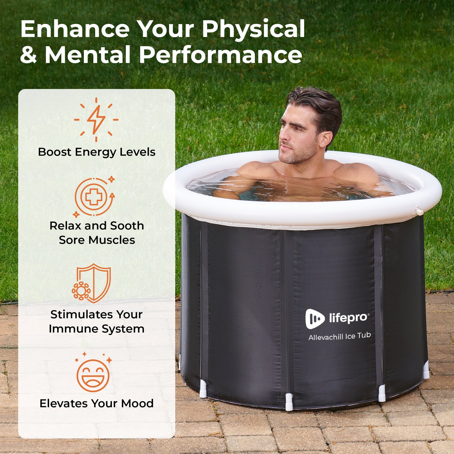 Lifepro Portable Ice Bath Tub with Lid and Storage Bag - Lightweight, Durable Cold Plunge Tub for Home Therapy Sessions -Home & Travel Ice Bath Tub for Adults and Athletes - 14°F - 122°F Temp, Outdoo