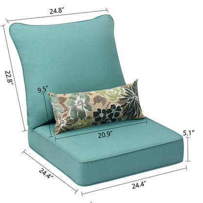 Patio Deep Chair Cushion - Set of 2 - Total 6 pieces (Blue)