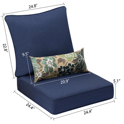 Patio Deep Chair Cushion - Set of 2 - Total 6 pieces (Dark Blue)