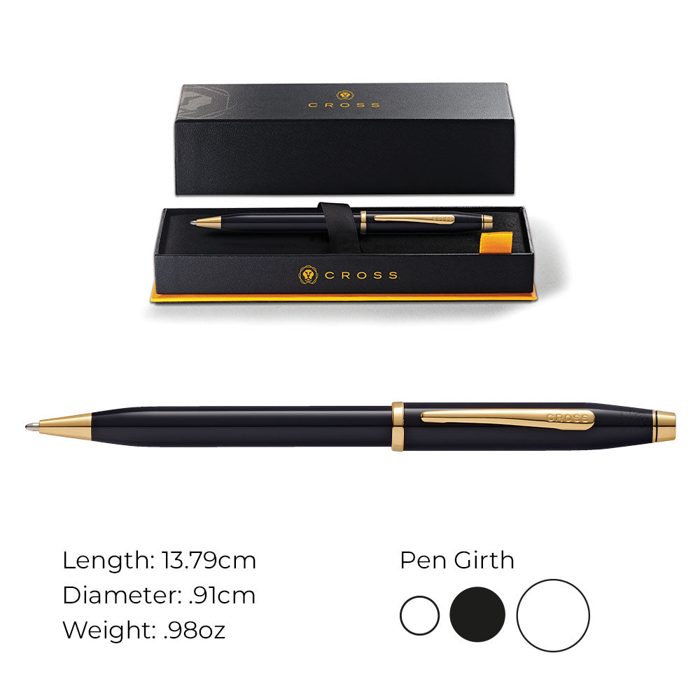 Cross Century II® Black Lacquer with 23KT Gold Plated Appointments Ballpoint Pen