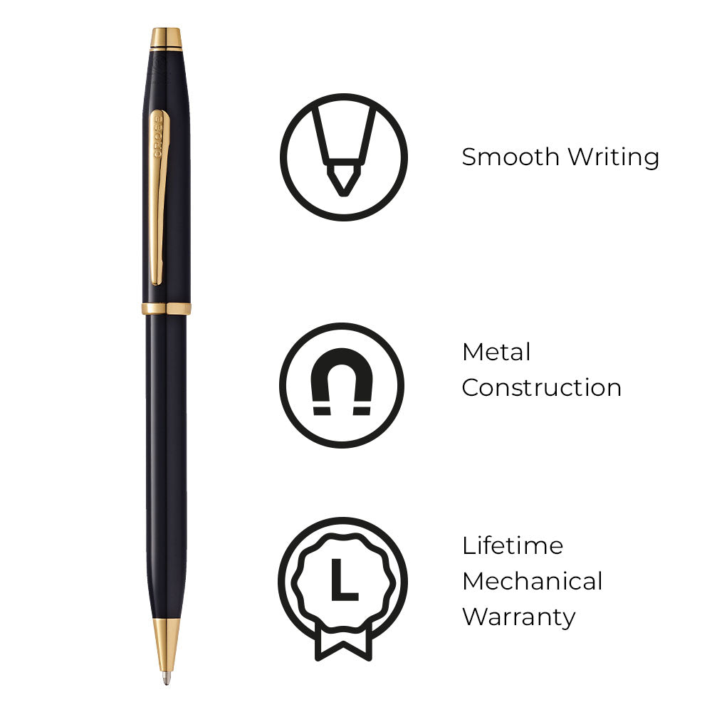 Cross Century II® Black Lacquer with 23KT Gold Plated Appointments Ballpoint Pen