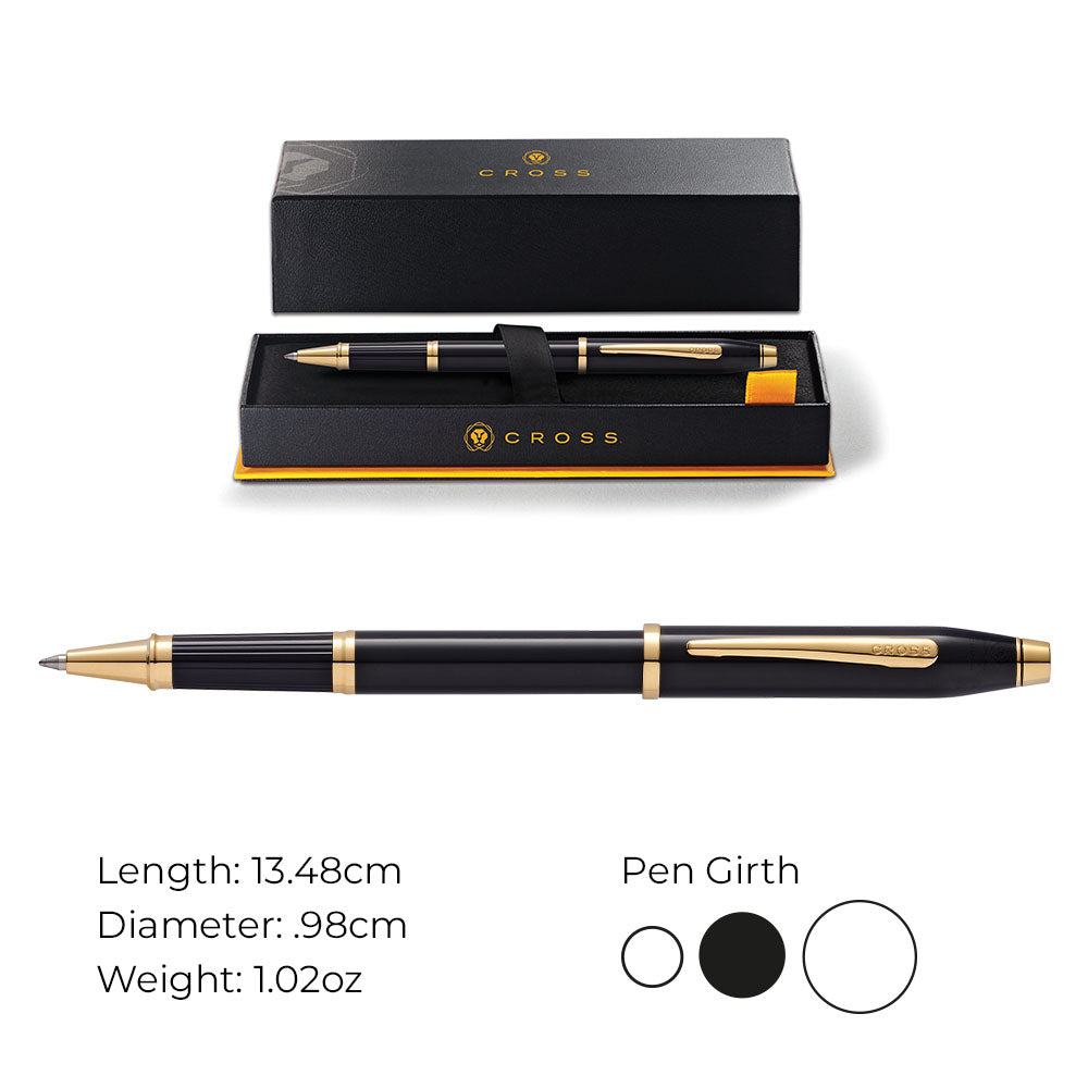 Cross Century II® Black Lacquer with 23KT Gold Plated Appointments Selectip Rollerball Pen