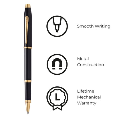 Cross Century II® Black Lacquer with 23KT Gold Plated Appointments Selectip Rollerball Pen