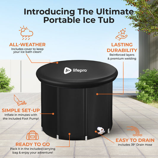 Lifepro Portable Ice Bath Tub with Lid and Storage Bag - Lightweight, Durable Cold Plunge Tub for Home Therapy Sessions -Home & Travel Ice Bath Tub for Adults and Athletes - 14°F - 122°F Temp, Outdoo