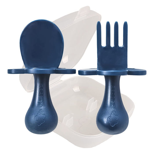 Grabease Baby and Toddler Self-Feeding Utensils, Navy