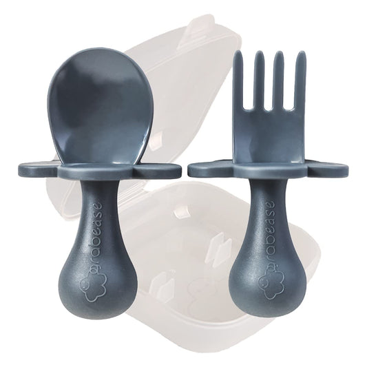 Grabease Baby and Toddler Self-Feeding Utensils, Gray