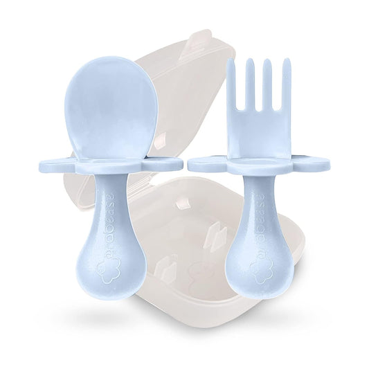 Grabease Baby and Toddler Self-Feeding Utensils, Ice Blue