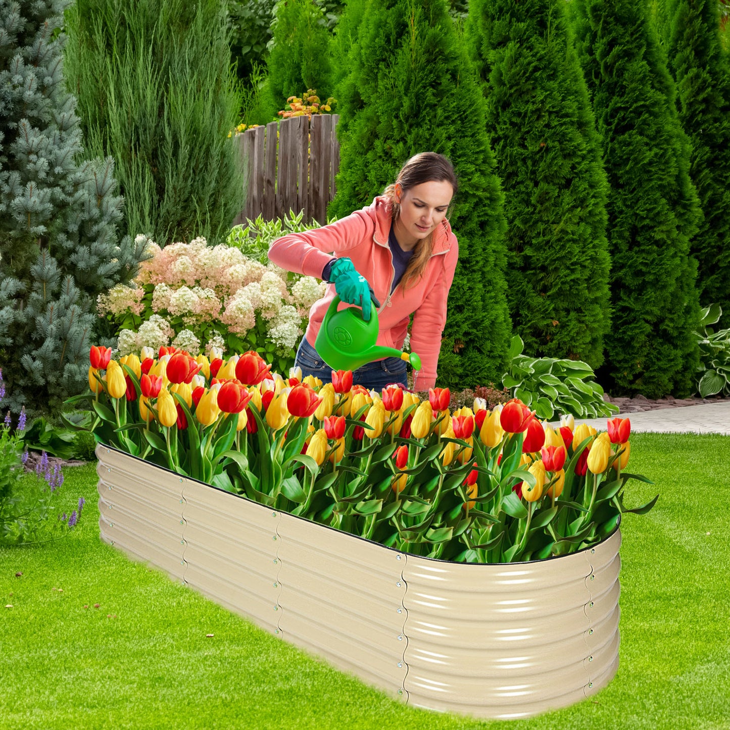 6-in-1 Modular Metal Raised Garden Bed (Beige)