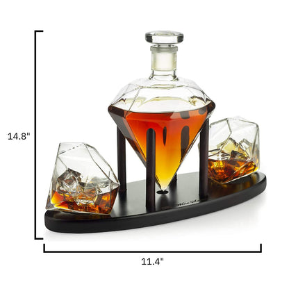 The Wine Savant Diamond Whiskey Decanter l With 2 Diamond Glasses Liquor, Scotch, Rum, Bourbon, Vodka, Tequila Decanter (750 ML DECANTER)