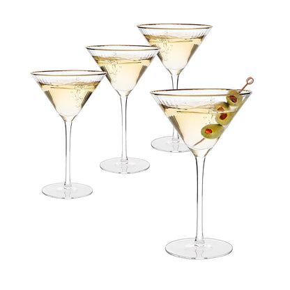 The Wine Savant Gold Rim Glasses 10 oz, Set of 4 Gold Rim Classic Manhattan Glasses For Martini, Cocktails, Champagne, Water & Wine - Classic Coupes Gilded Rimed, Crystal with Stems, Coupe