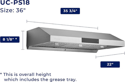 36 Inch Under Cabinet Versatile Venting Range Hood with Stainless Steel Filters in Matte Black