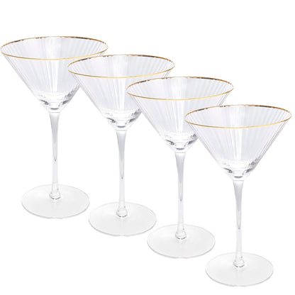 The Wine Savant Gold Rim Glasses 10 oz, Set of 4 Gold Rim Classic Manhattan Glasses For Martini, Cocktails, Champagne, Water & Wine - Classic Coupes Gilded Rimed, Crystal with Stems, Coupe