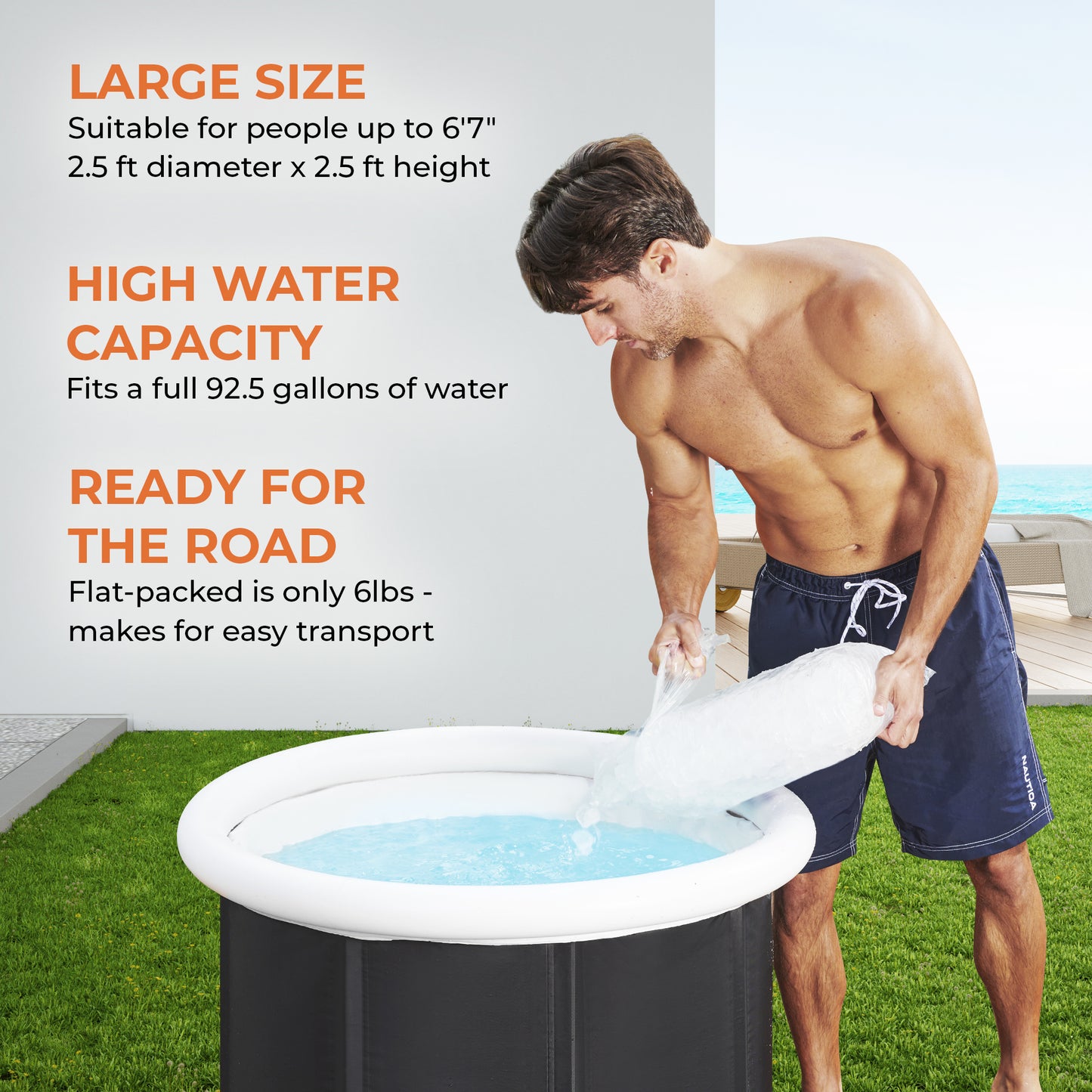 Lifepro Portable Ice Bath Tub with Lid and Storage Bag - Lightweight, Durable Cold Plunge Tub for Home Therapy Sessions -Home & Travel Ice Bath Tub for Adults and Athletes - 14°F - 122°F Temp, Outdoo