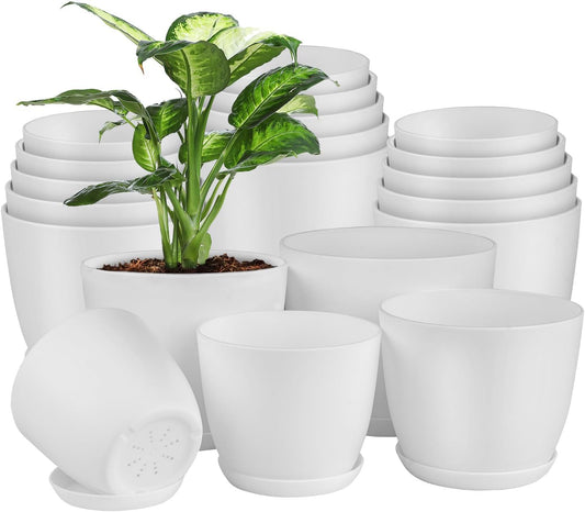 Lifemaster Eco friendly Plant Pot Set -20-Pack Home Decor Flower Indoor and Outdoor Plastic Pots with Drainage Holes, Assorted Sizes (7", 6.6", 6", 5.3", 4.8") - Stackable Garden Versatile Planters