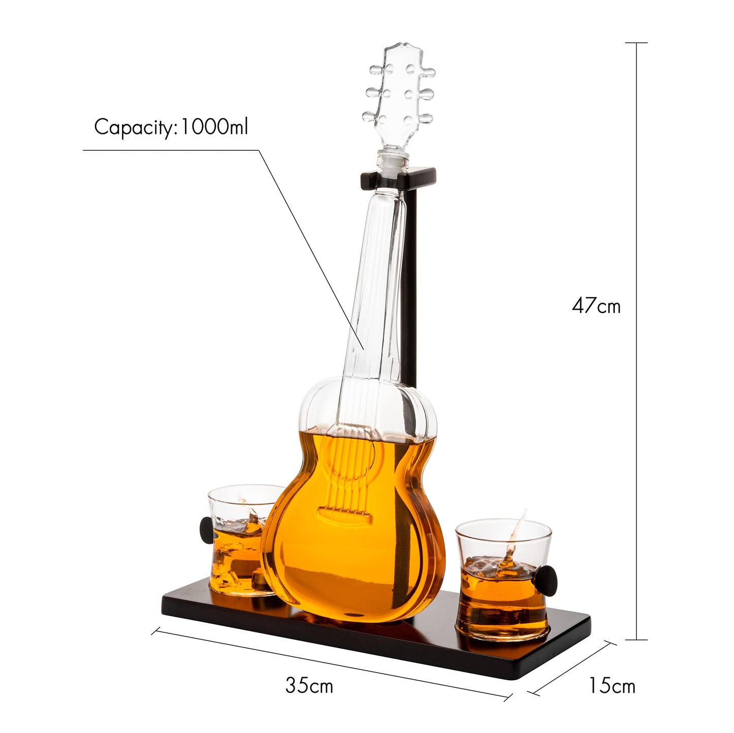 Guitar Whiskey & Wine Decanter & Mahogany Base - The Wine Savant 1000 ML Glass Decanter with 2 10oz Glasses 14" For Whiskey Music Lover & Guitar Player Gifts Musician Music Lovers