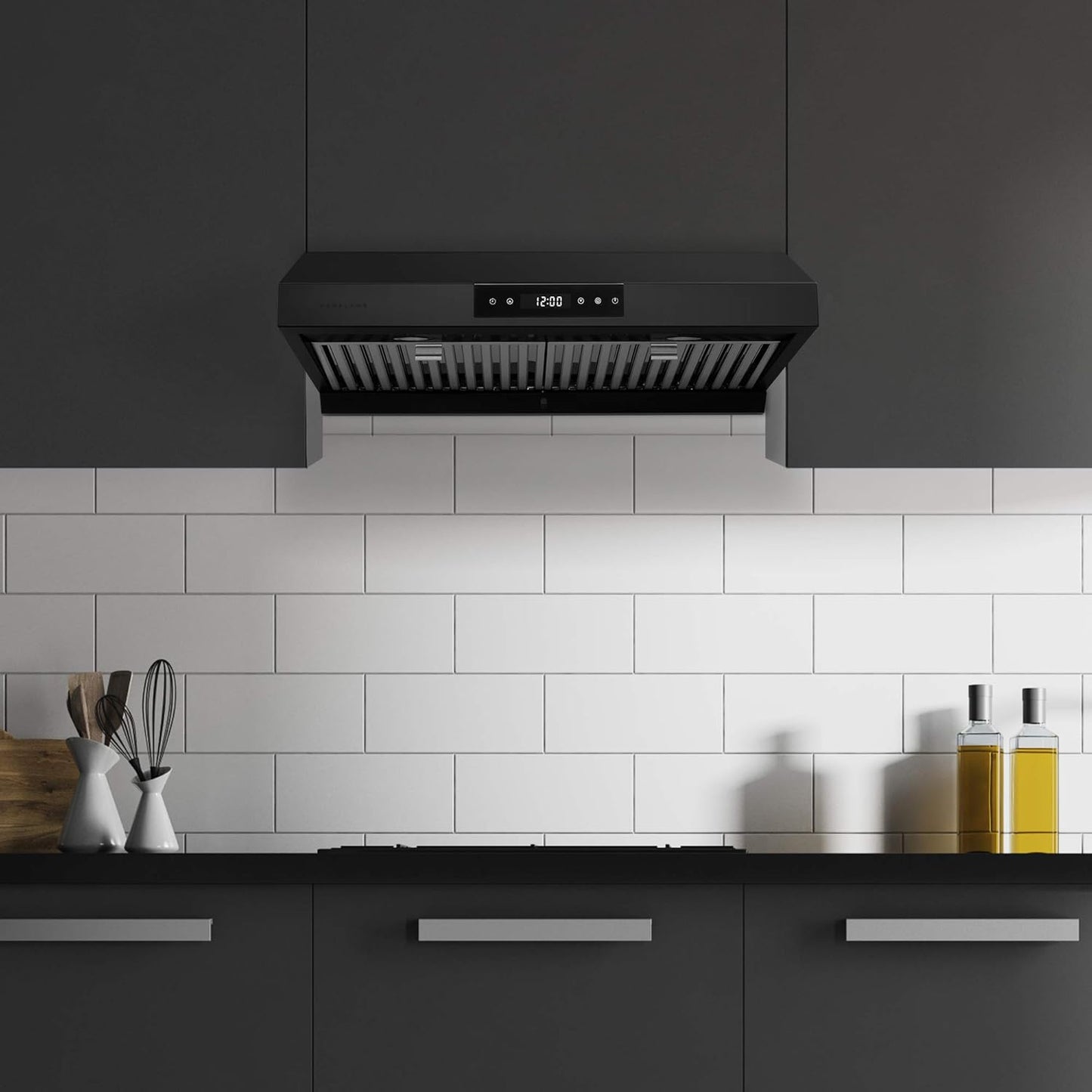 36 Inch Under Cabinet Versatile Venting Range Hood with Stainless Steel Filters in Matte Black