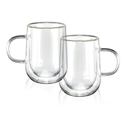 Delight King Glass Coffee Mugs Set of 2 – Premium Borosilicate Glass Coffee Mug Set – Practical and Heat Resistant Cute Glass Cups for Coffee, Tea, Cappuccino – Easy to Hold Modern Clear Glass Cups