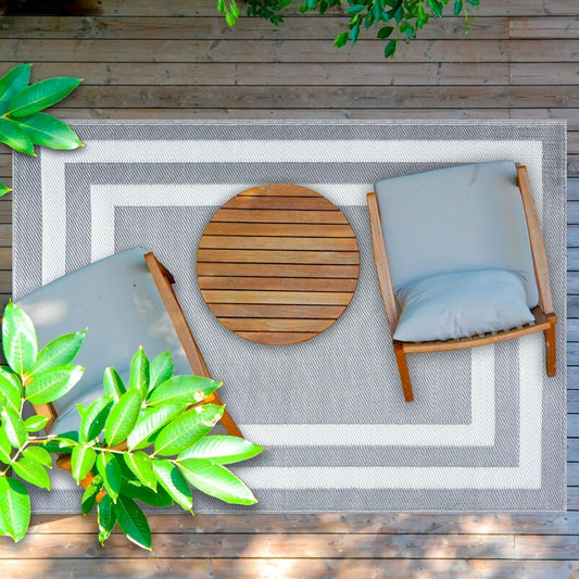 Playa Outdoor Rug - Crease-Free Recycled Plastic Floor Mat for Patio, Camping, Beach, Balcony, Porch, Deck - Weather, Water, Stain, Lightweight, Fade and UV Resistant - Paris- Gray & White