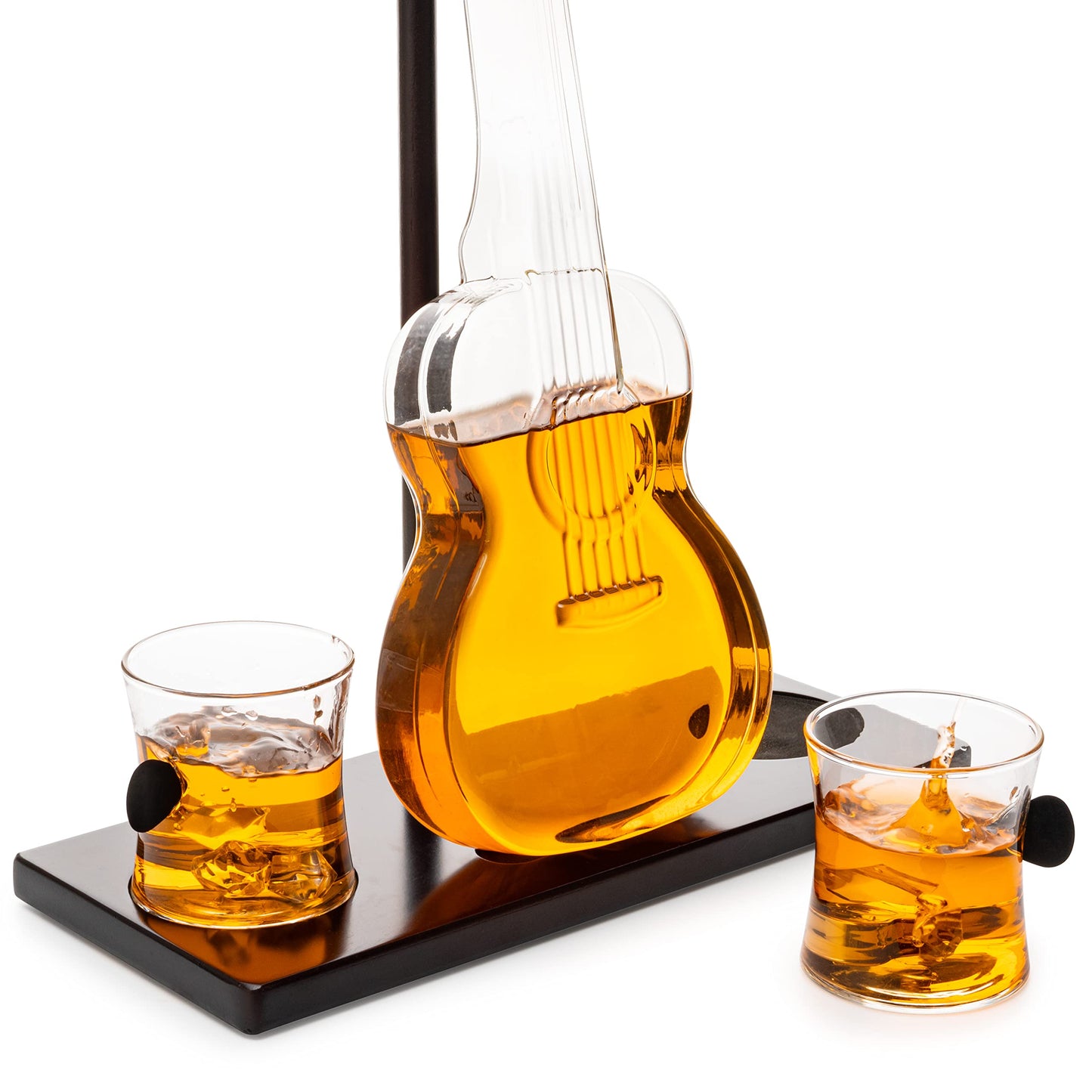 Guitar Whiskey & Wine Decanter & Mahogany Base - The Wine Savant 1000 ML Glass Decanter with 2 10oz Glasses 14" For Whiskey Music Lover & Guitar Player Gifts Musician Music Lovers