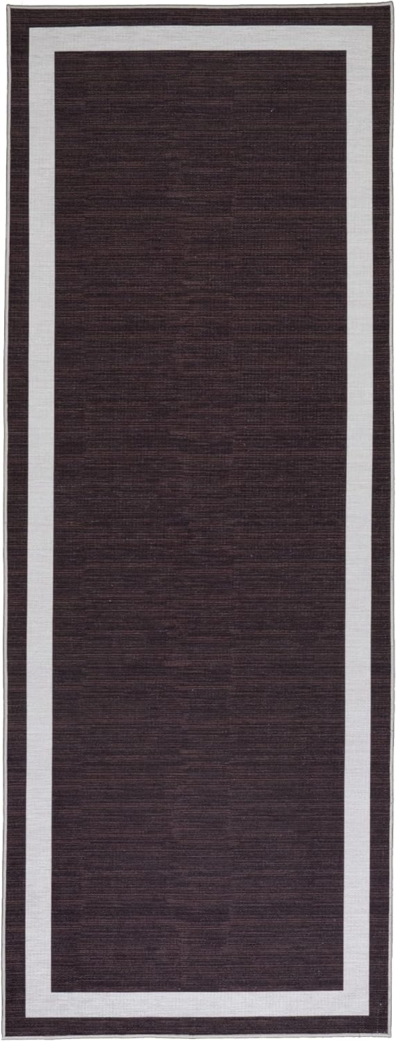 Playa Rug Machine Washable Area Rug With Non Slip Backing - Stain Resistant - Eco Friendly - Family and Pet Friendly - Everest Geometric Modern Bordered Brown&Creme Design