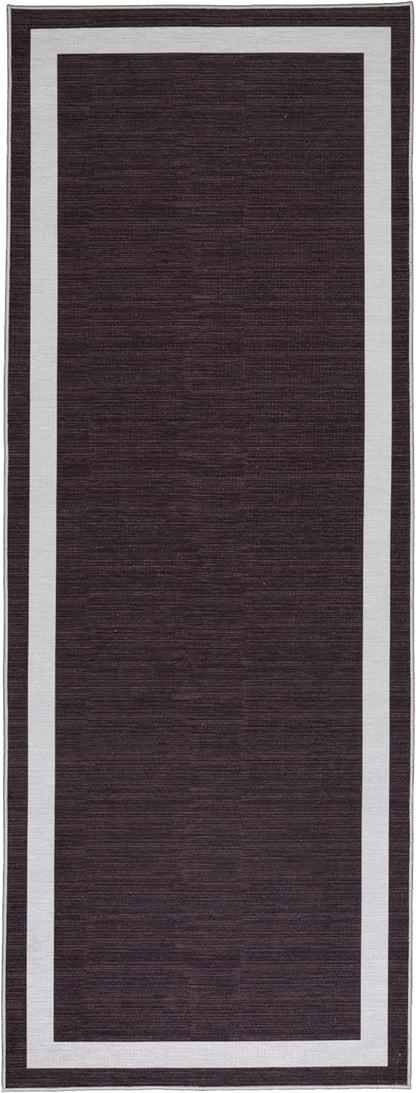 Playa Rug Machine Washable Area Rug With Non Slip Backing - Stain Resistant - Eco Friendly - Family and Pet Friendly - Everest Geometric Modern Bordered Brown&Creme Design