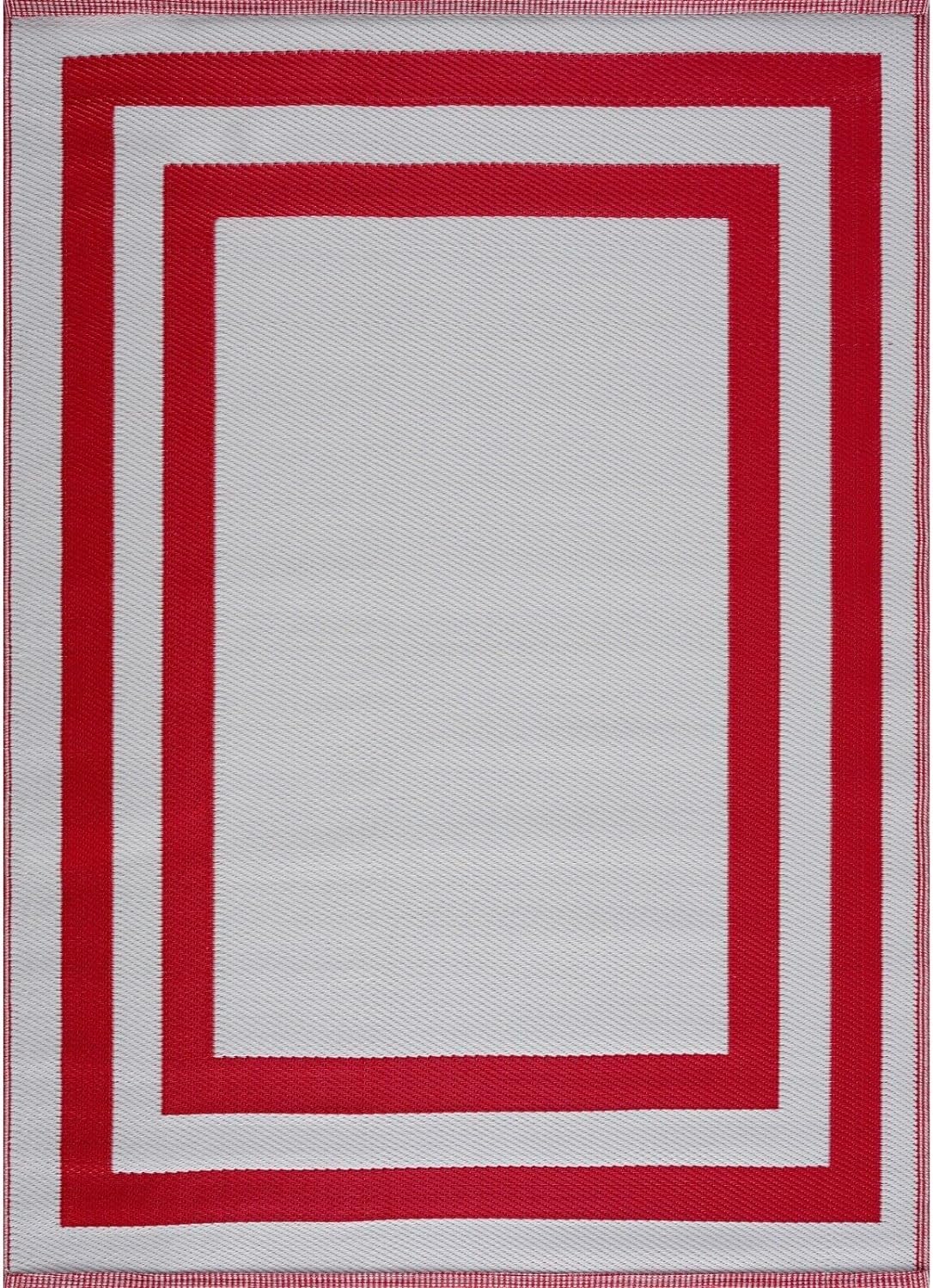 Playa Outdoor Rug - Crease-Free Recycled Plastic Floor Mat for Patio, Camping, Beach, Balcony, Porch, Deck - Weather, Water, Stain, Lightweight, Fade and UV Resistant - Paris- Red & White