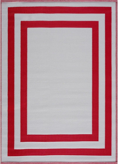 Playa Outdoor Rug - Crease-Free Recycled Plastic Floor Mat for Patio, Camping, Beach, Balcony, Porch, Deck - Weather, Water, Stain, Lightweight, Fade and UV Resistant - Paris- Red & White
