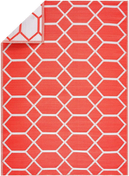 Playa Outdoor Rug - Crease-Free Recycled Plastic Floor Mat for Patio, Camping, Beach, Balcony, Porch, Deck - Weather, Water, Stain, Lightweight, Fade and UV Resistant - Miami- Orange & White