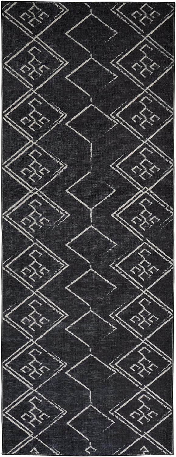 Playa Rug Machine Washable Area Rug With Non Slip Backing - Stain Resistant - Eco Friendly - Family and Pet Friendly - Aspen Tribal Moroccan Bohemian Black&Creme Design