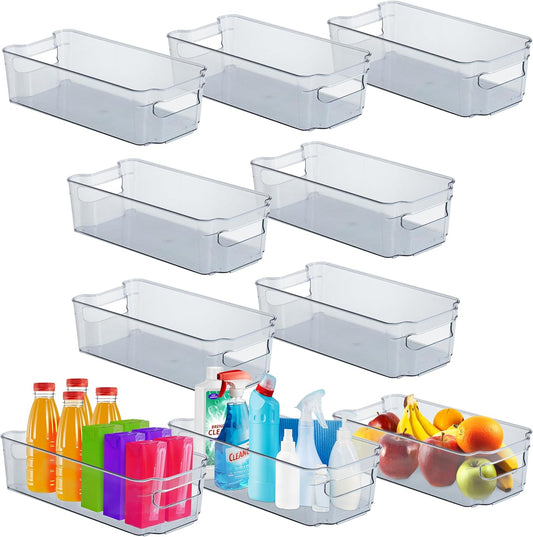 Lifemaster Multi-purpose Refrigerator Bins - 10 pieces Usable and Stackable Design Fridge Bin Organizer with Easy Grip Handles - Clear