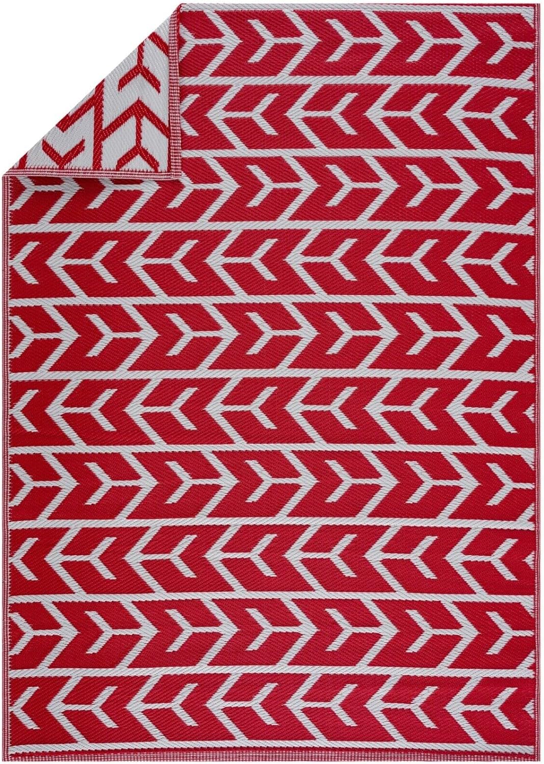 Playa Outdoor Rug - Crease-Free Recycled Plastic Floor Mat for Patio, Camping, Beach, Balcony, Porch, Deck - Weather, Water, Stain, Lightweight, Fade and UV Resistant - Amsterdam- Red & White