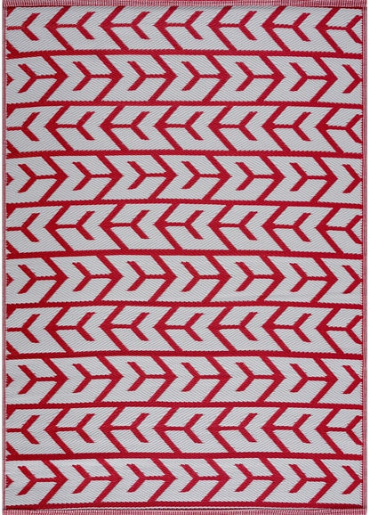 Playa Outdoor Rug - Crease-Free Recycled Plastic Floor Mat for Patio, Camping, Beach, Balcony, Porch, Deck - Weather, Water, Stain, Lightweight, Fade and UV Resistant - Amsterdam- Red & White