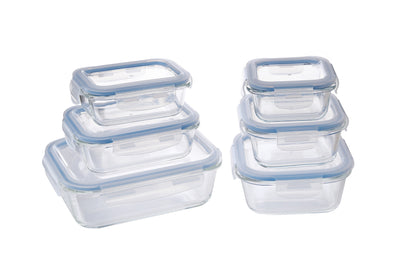 Delight King Glass Storage Containers Set - 12-Piece High Borosilicate Glass Meal Prep Containers - Airtight and Leak-Proof Kitchen Storage Containers - Oven, Microwave, Freezer, Dishwasher Safe